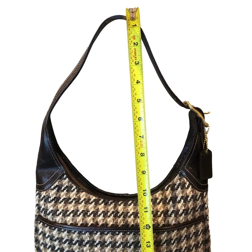 Vintage COACH Hampton Leather & Houndstooth Wool Hobo w Magnetic Front Pocket